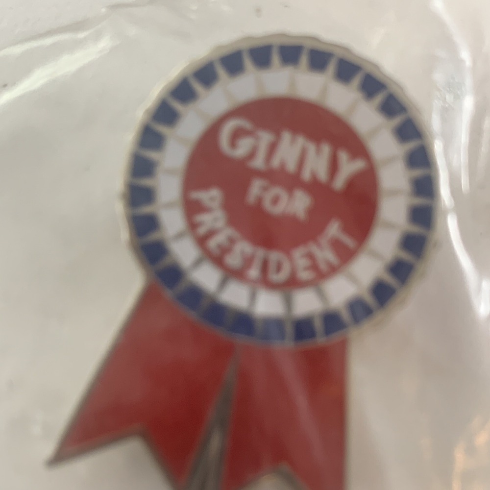 Vintage Signed Ginny doll Vogue,"Ginny for President"enameled pin sealed
